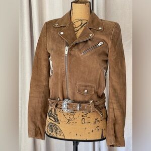 The KOOPLES Brown Suede Leather Western Motorcycle Jacket Size XS 0